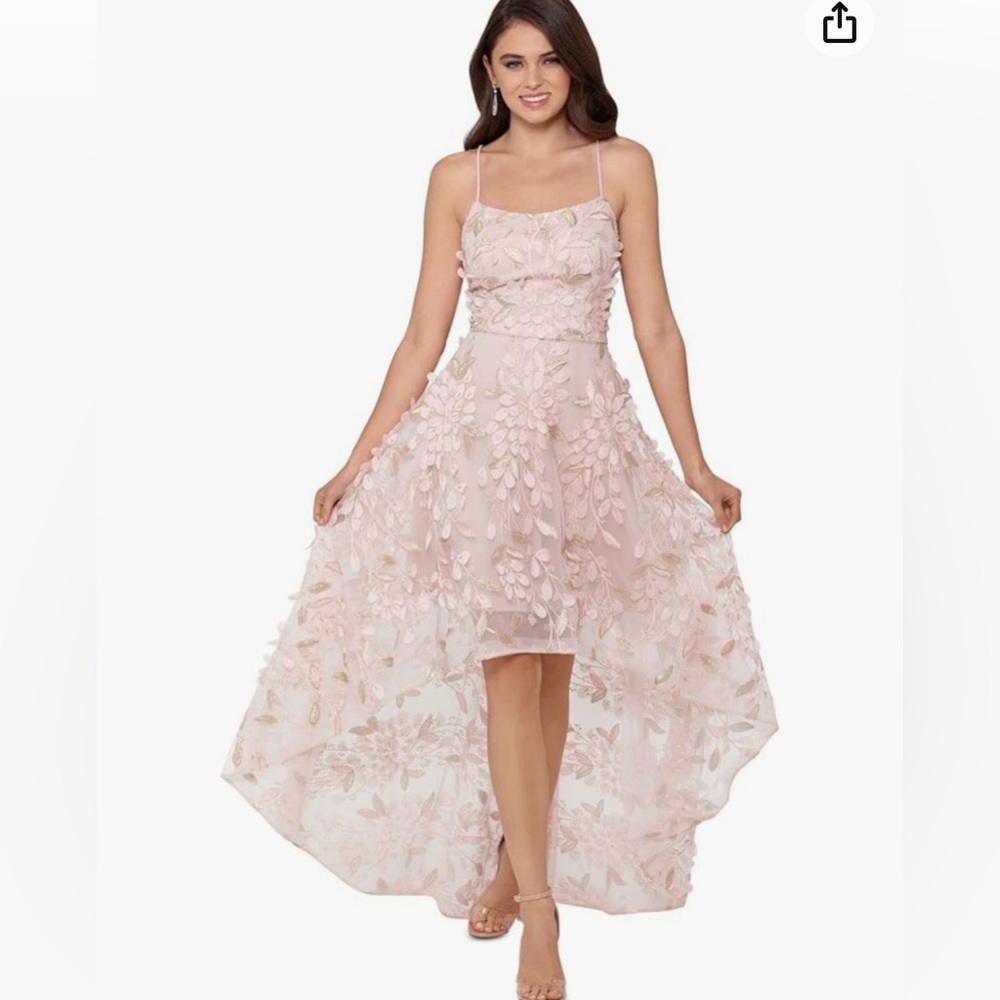 Xscape 3D flower high-low dress! NWT